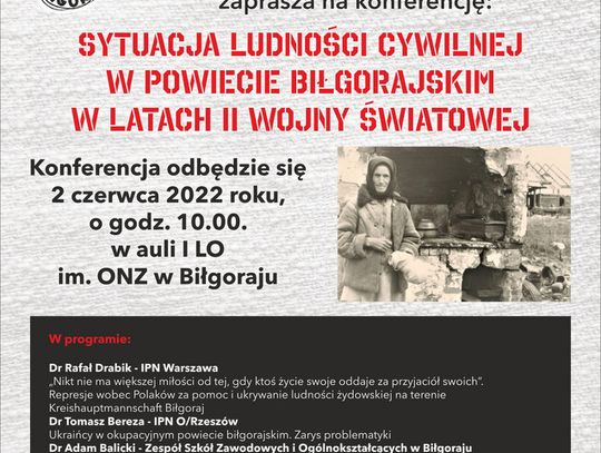 Biłgoraj: Konferencja popularno-naukowa "Sytuacja ludności cywilnej w powiecie biłgorajskim w latach II wojny światowej" 