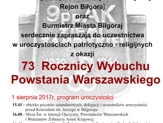 Biłgoraj: W 73. rocznicę wybuchu Powstania Warszawskiego