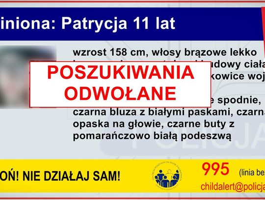 11-letnia Patrycja z Dziewkowic odnaleziona. Jest cała i zdrowa.