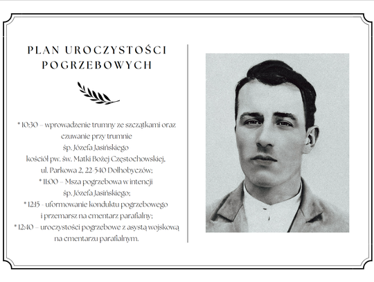12 czerwca w Dołhobyczowie odbędą się uroczystości pogrzebowe o charakterze państwowym z asystą wojskową poświęcone śp. Józefowi Jasińskiemu ps. „Grom”.