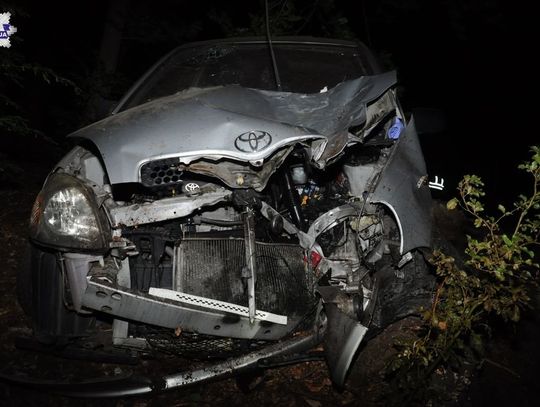 Gm. Krasnobród: Wypadek w Hutkach. 18-latek roztrzaskał samochód na drzewie (ZDJĘCIA)