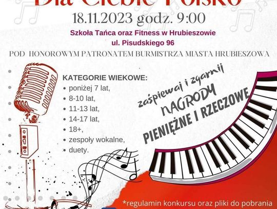 Plakat Konkursu Piosenki Patriotycznej „Dla Ciebie Polsko” w Hrubieszowie.