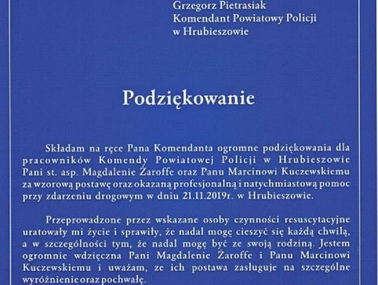 Hrubieszów: Uratowali kobiecie życie. Do komendy płyną podziękowania