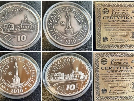 Monety okolicznościowe wybite z okazji odzyskania praw miejskich przez Łaszczów.