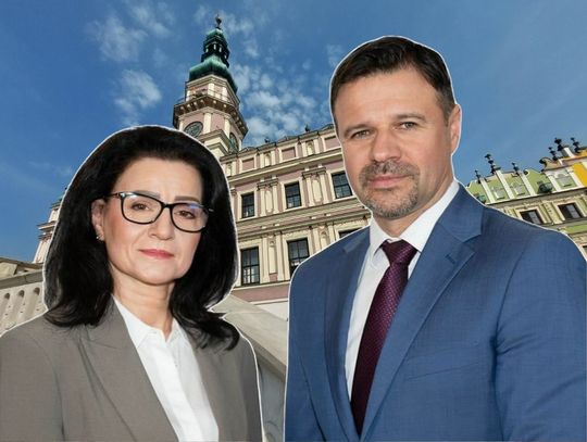 Prezydent Zamościa Rafał Zwolak i wiceprezydent miasta Marta Pfeifer.