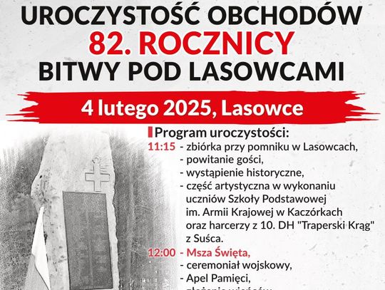 4 lutego 2025 r. w Lasowcach (gmina Krasnobród) odbędą się obchody 82. rocznicy bitwy pod Lasowcami.