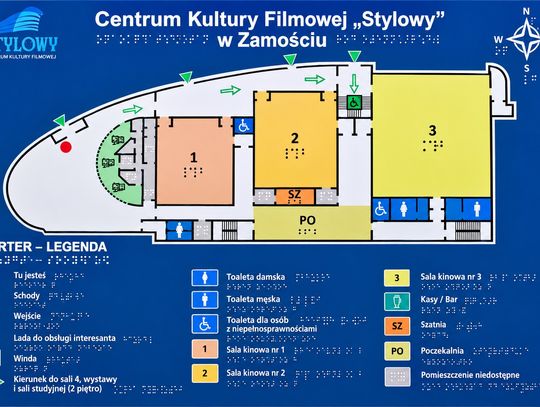 W CKF Stylowy w Zamościu pojawiły się m. in. oznaczenia w alfabecie Braille’a, kontrastowe oznakowanie oraz system głosowej nawigacji.