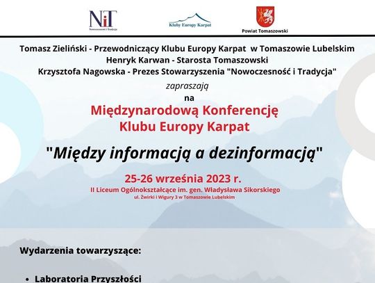 Tomaszów Lub.: Konferencja Klubu Europy Karpat „Między informacją a dezinformacją” [PROGRAM]