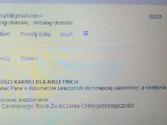 Tomaszów Lub.: Policja ostrzega przed takimi mejlami!