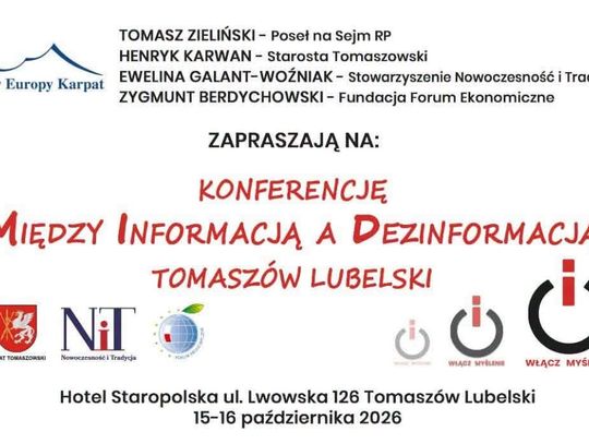 W dniach 15-16 października w Tomaszowie Lubelskim odbędzie się konferencja pt. „Między informacją a dezinformacją”.