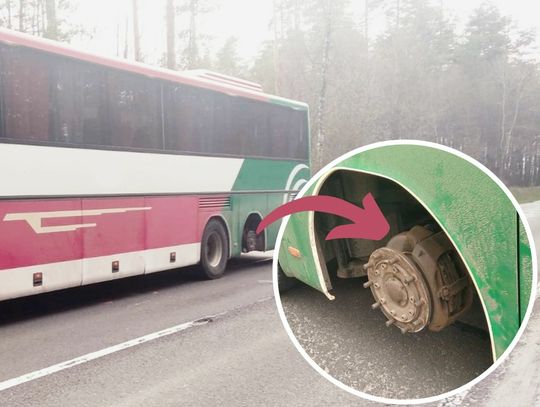 Autobus marki Setra, którym z Cieszanowa do Tomaszowa Lubelskiego jechał 30-letni obywatel Ukrainy, nie miał koła.