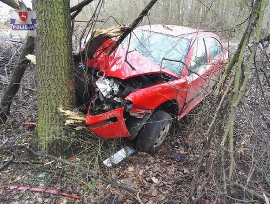 Wypadek w Gozdowie. 19-latek wjechał skodą w drzewo. Był pijany