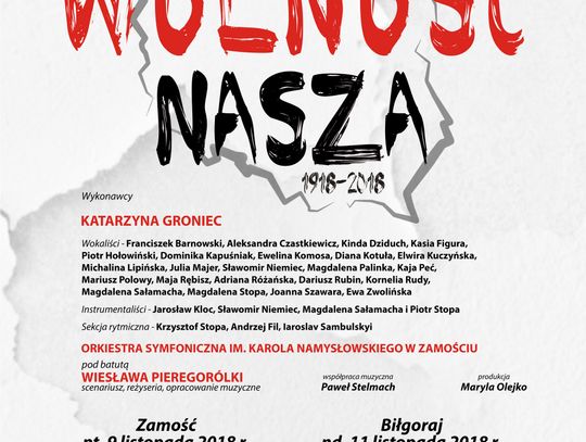 Zamość, Biłgoraj: Wolność Nasza - wyjątkowy koncert na 100-lecie niepodległości