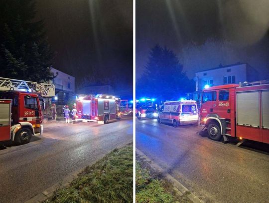 Straż pożarna i pogotowie ratunkowe na miejscu pożaru w Zamościu.
