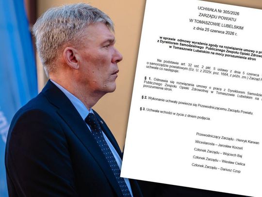 Decyzja Zarządu Powiatu oznacza, że mimo medialnych kontrowersji związanych z wysokością wynagrodzenia dyrektora SP ZOZ Tomaszów Lub., władze samorządowe nie tylko nie przyjęły jego propozycji odejścia, ale publicznie udzieliły mu jednoznacznego poparcia.