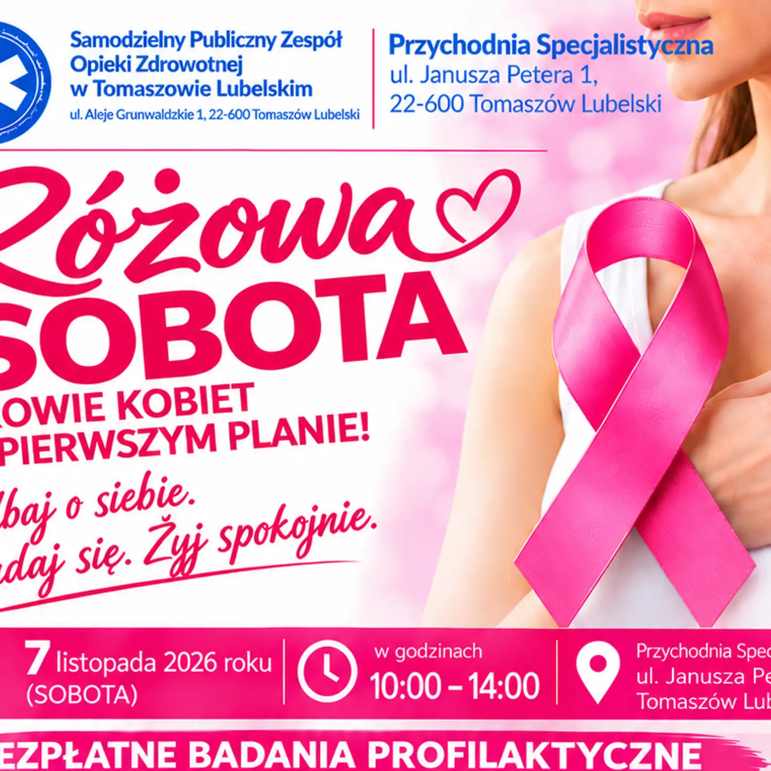„Różowa Sobota” w Tomaszowie Lubelskim. Bezpłatne badania i konsultacje dla kobiet