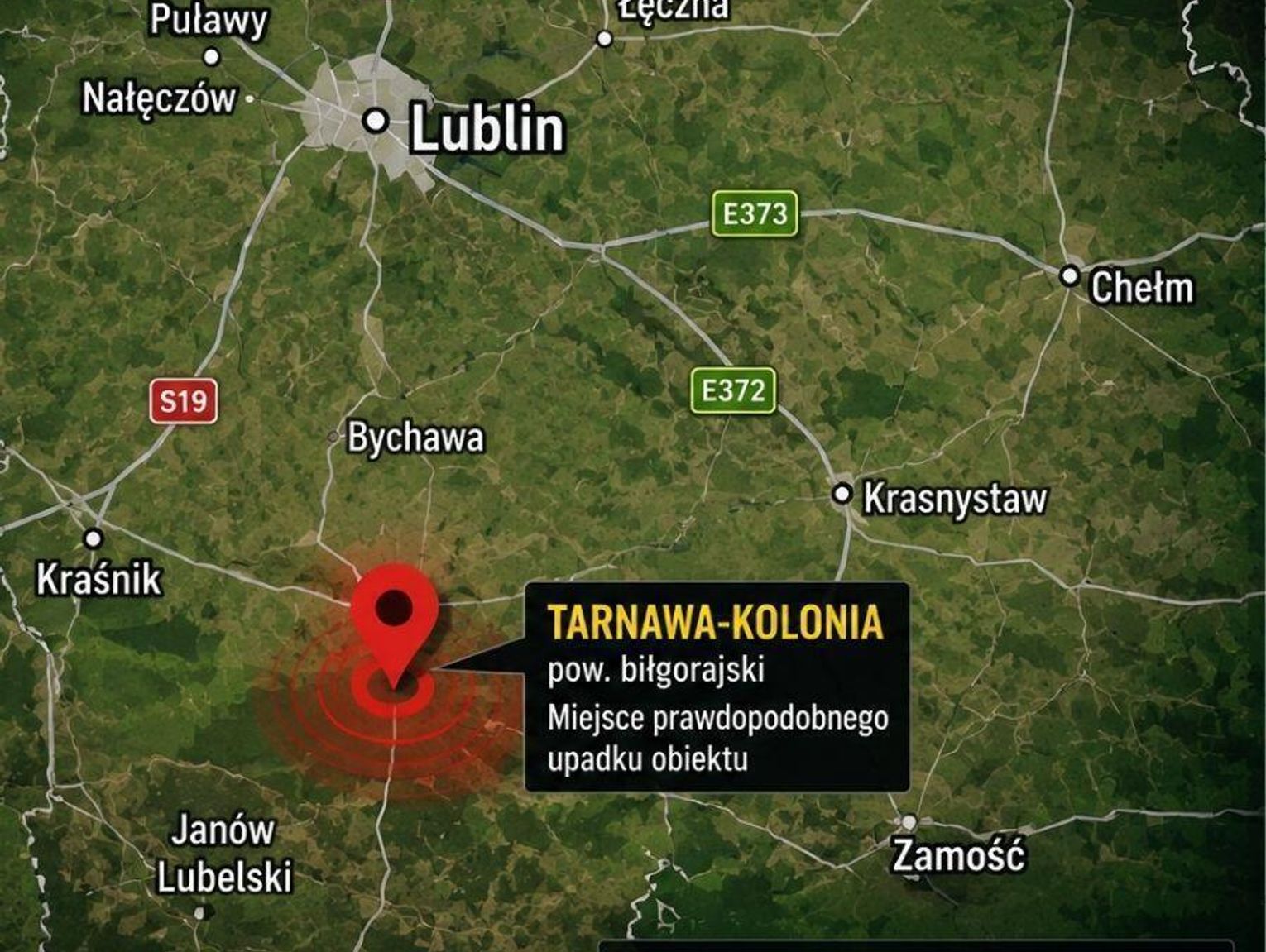 Alarm w Lubelskiem. Obiekt spadł pod Biłgorajem