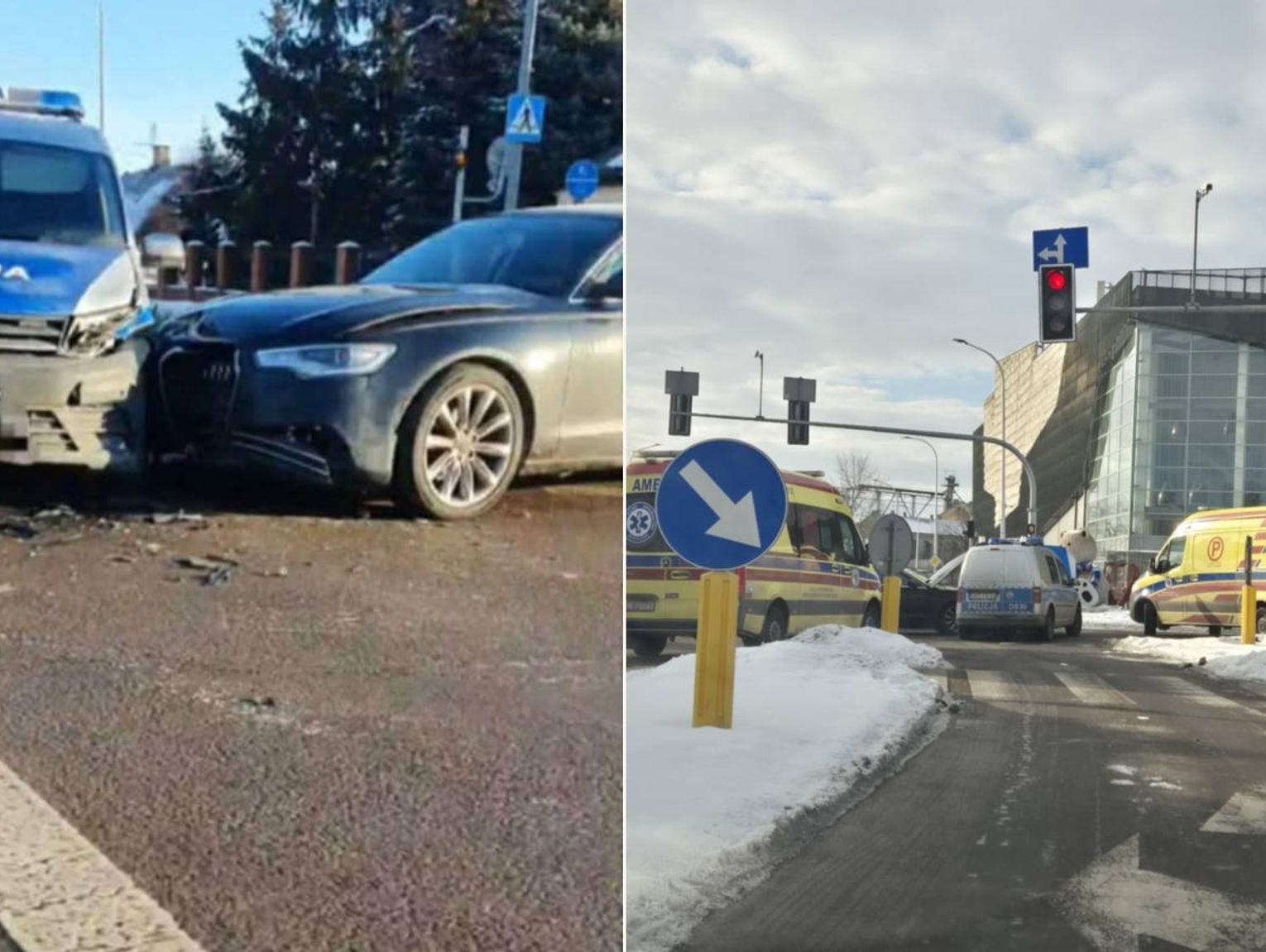 Audi wjechało w radiowóz. Troje policjantów w szpitalu