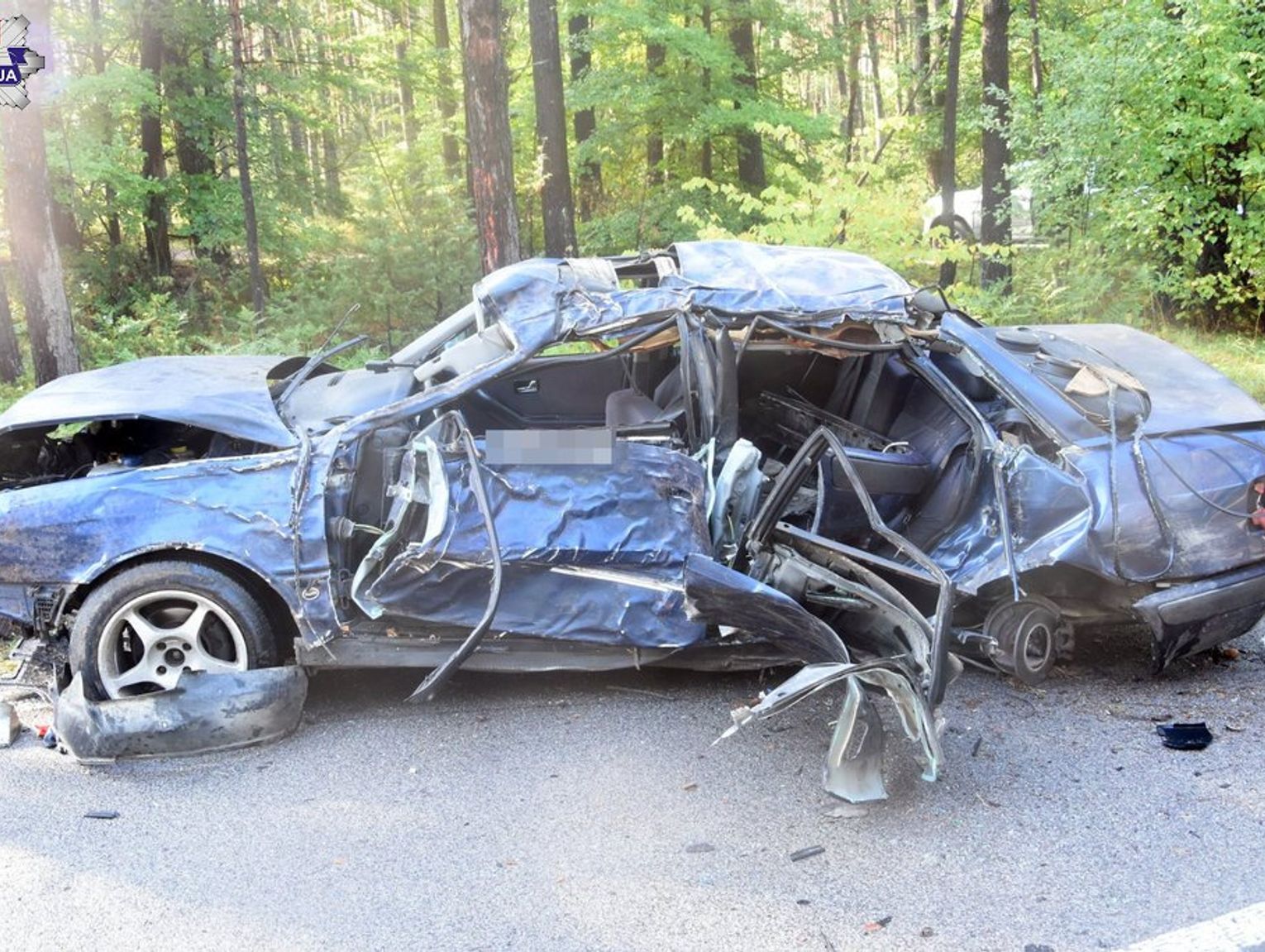 Gm. Krasnobród: Audi rozbite na drzewie. Śmigłowiec LPR zabrał 20-letniego kierowcę do szpitala [ZDJĘCIA]