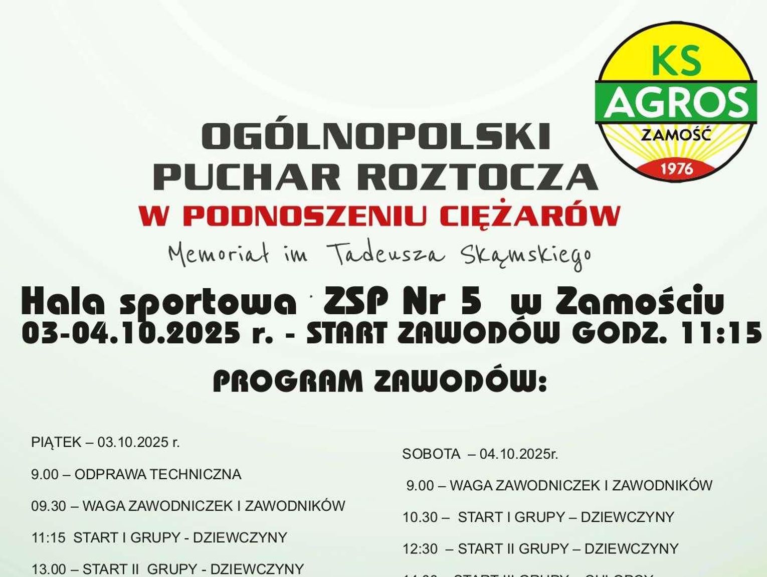Ogólnopolski Puchar Roztocza w podnoszeniu ciężarów w Zamościu