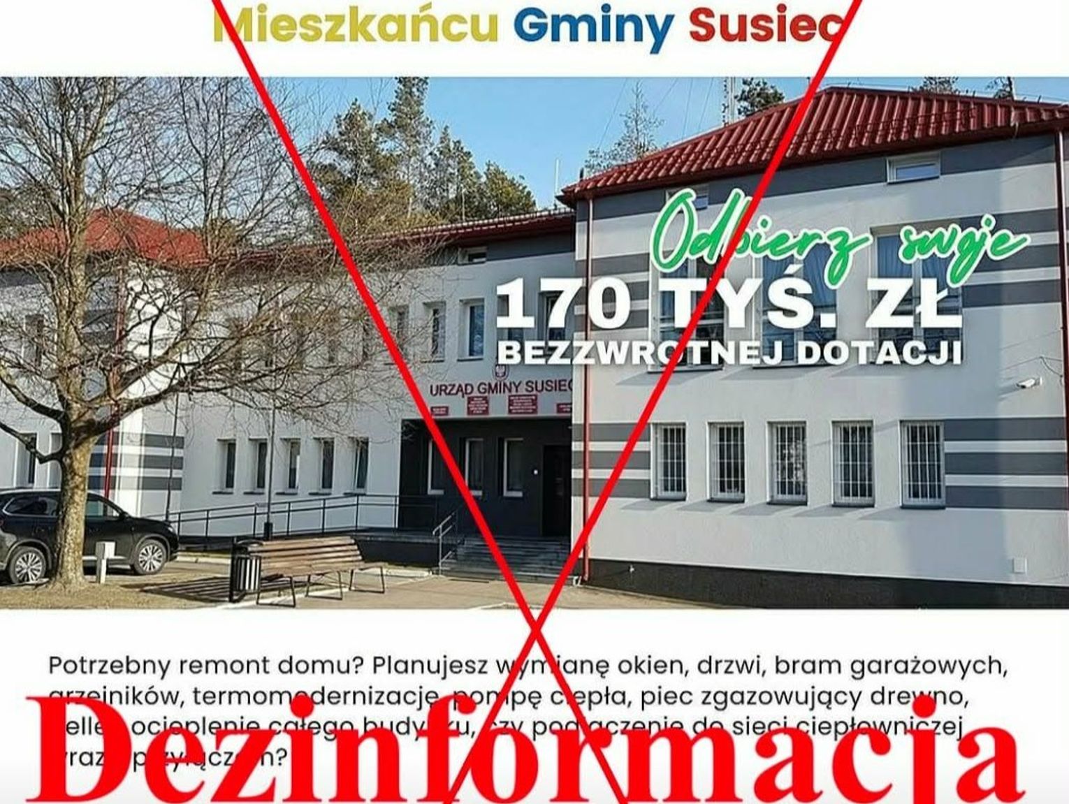 Plakaty kuszą dotacją. Gmina Susiec ostrzega przed nieporozumieniem