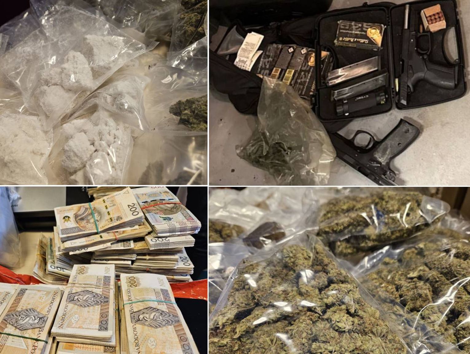 Ponad 3 kg narkotyków, broń i prawie milion złotych. Zatrzymany podejrzany [FILM]