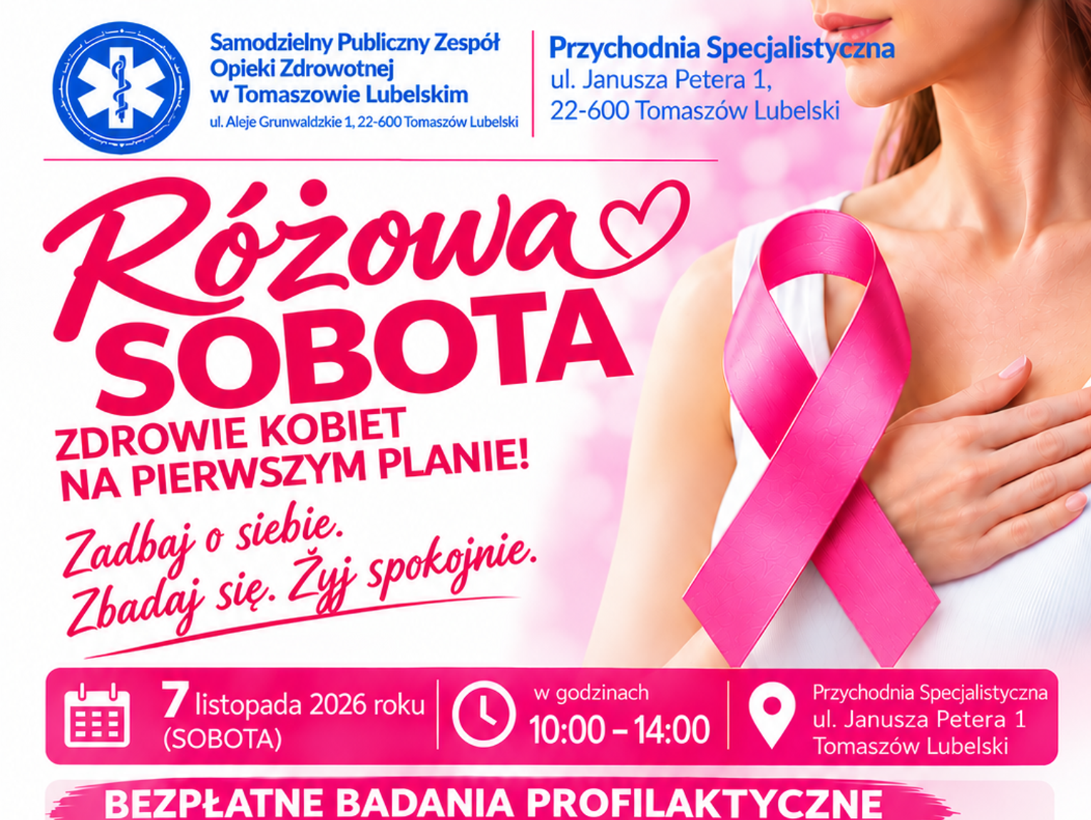„Różowa Sobota” w Tomaszowie Lubelskim. Bezpłatne badania i konsultacje dla kobiet