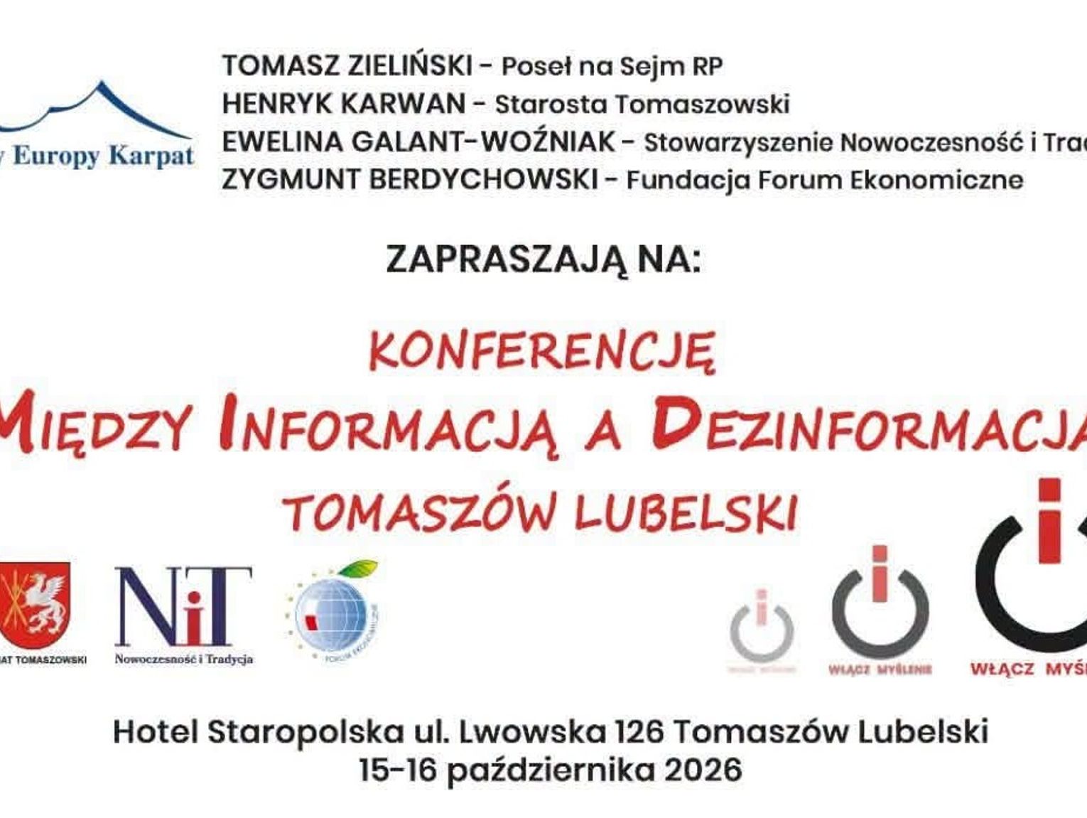 Tomaszów Lubelski: Konferencja „Między informacją a dezinformacją”. Wstęp wolny