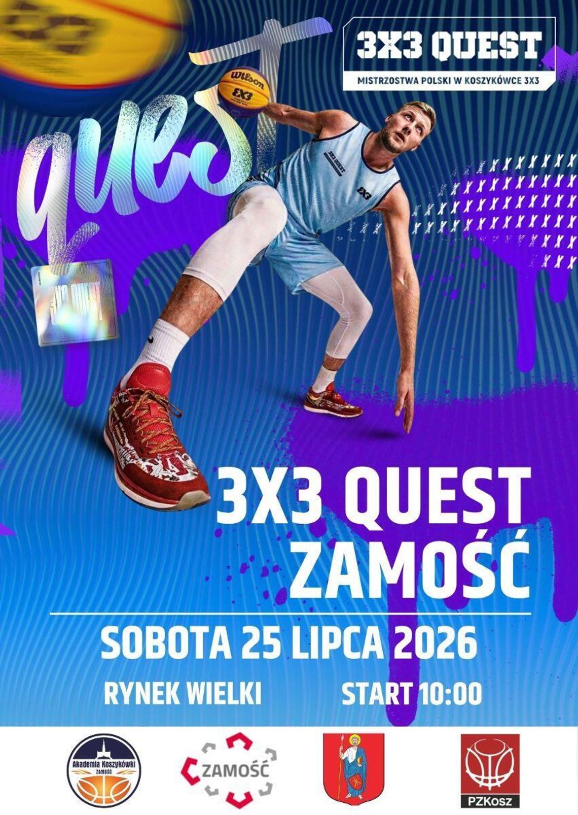 3x3 Quest Zamość 2026. Ogólnopolski turniej koszykówki wraca na Rynek Wielki 25 lipca na Rynku Wielkim odbędzie się 7. edycja turnieju 3x3 Quest – Zamość.