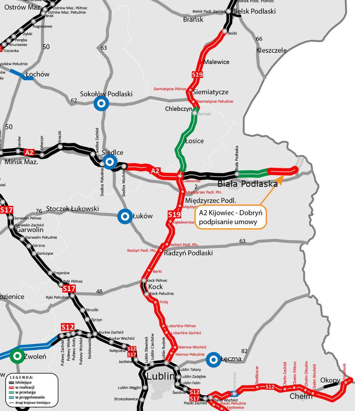Będzie kolejny odcinek A2. Umowa z wykonawcą podpisana, Otwarcie w 2029 roku To będzie 9-kilometrowy odcinek autostrady od Kijowca do węzła Dobryń.