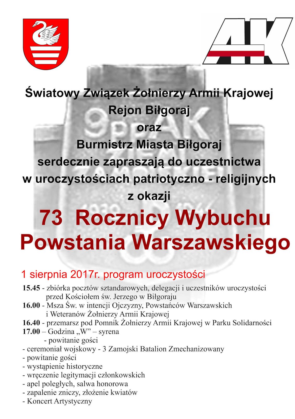 Biłgoraj: W 73. rocznicę wybuchu Powstania Warszawskiego