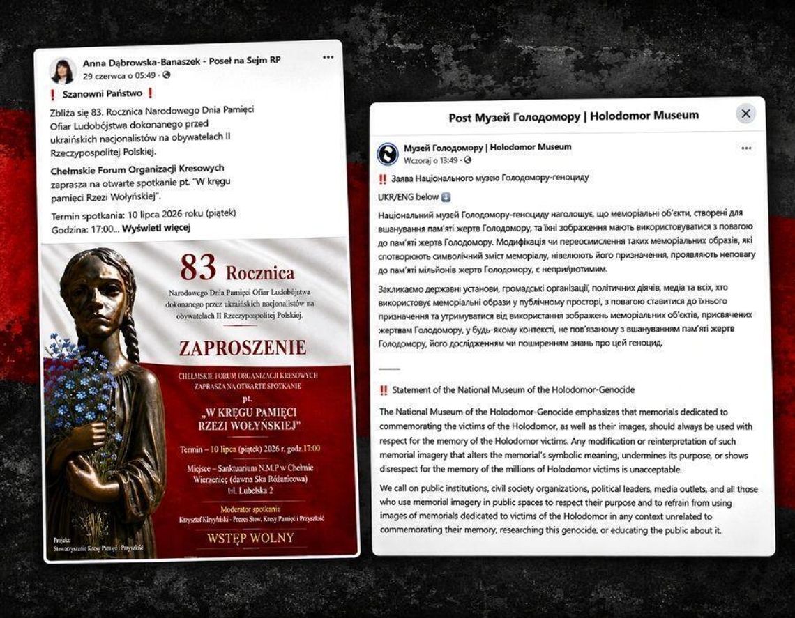 Burza po publikacji posłanki. Na plakacie o Wołyniu wykorzystano pomnik ofiar Hołodomoru Wpis posłanki Anny Dąbrowskiej-Banaszek oraz oświadczenie Narodowego Muzeum Hołodomoru-Ludobójstwa w Kijowie, wydane po kontrowersjach wokół wykorzystania symboliki pomnika ofiar Hołodomoru na plakacie o rzezi wołyńskiej.