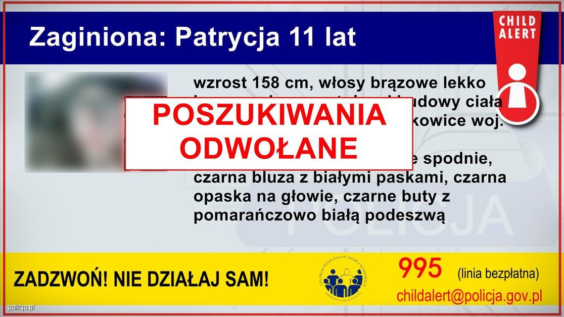 11-letnia Patrycja z Dziewkowic odnaleziona. Jest cała i zdrowa.