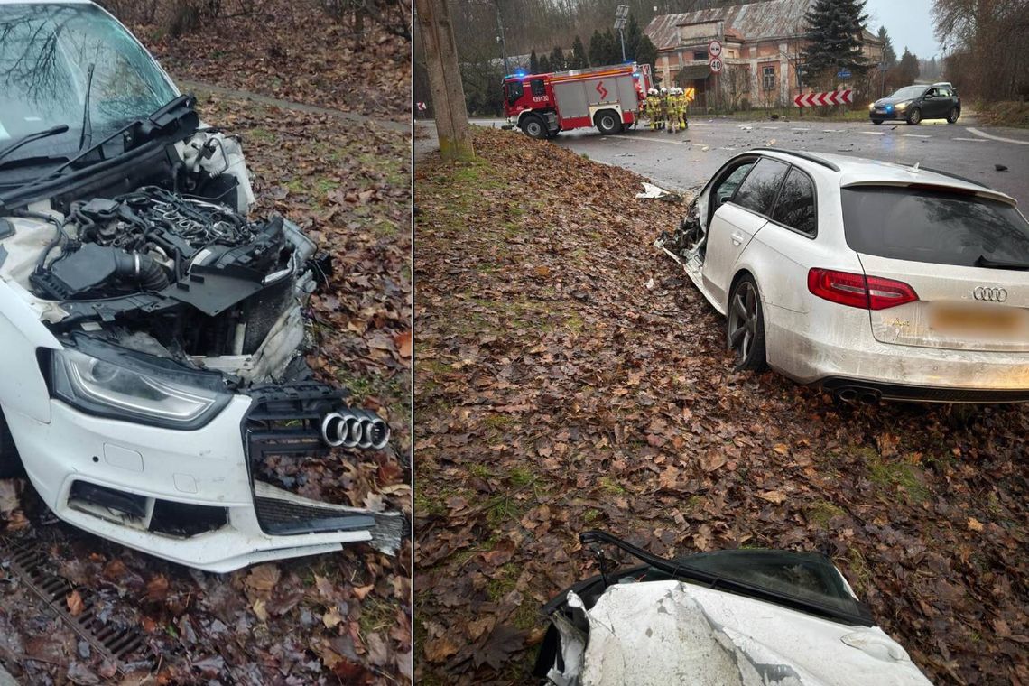 Czołowe zderzenie osobówki z ciężarówką w Izbicy. DK17 całkowicie zablokowana