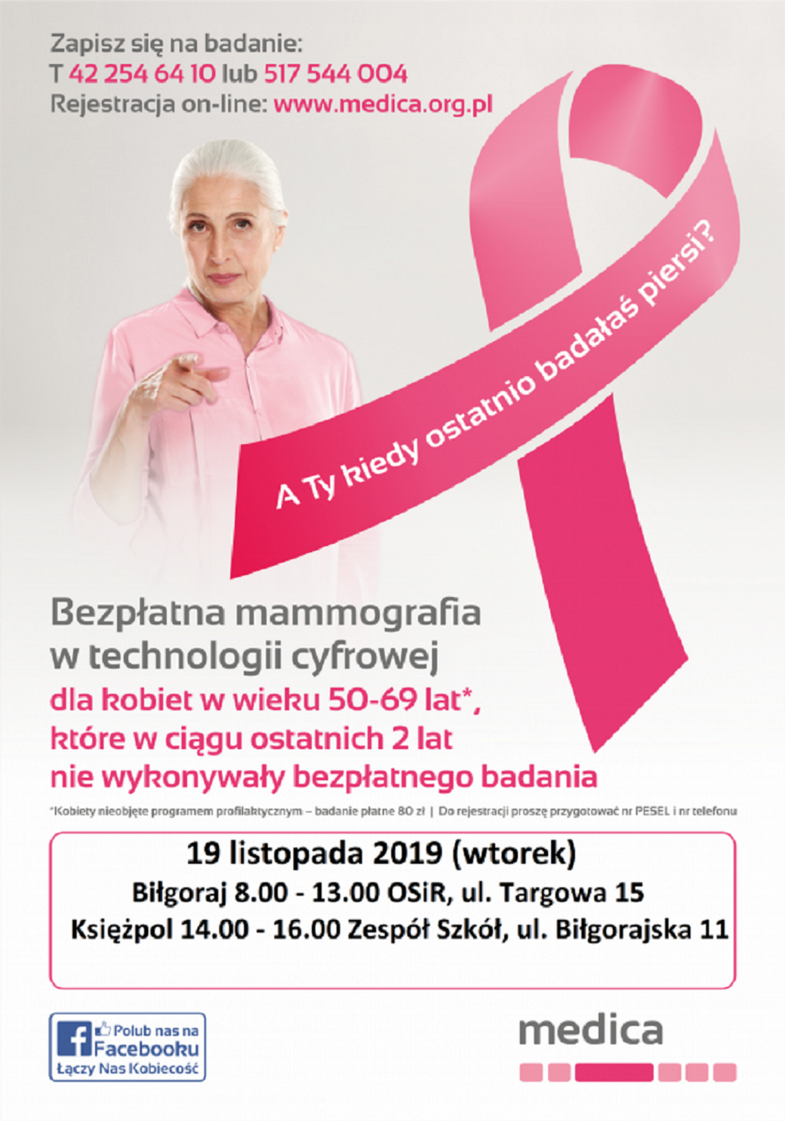 Darmowe badania dla kobiet. Zrób mammografię!