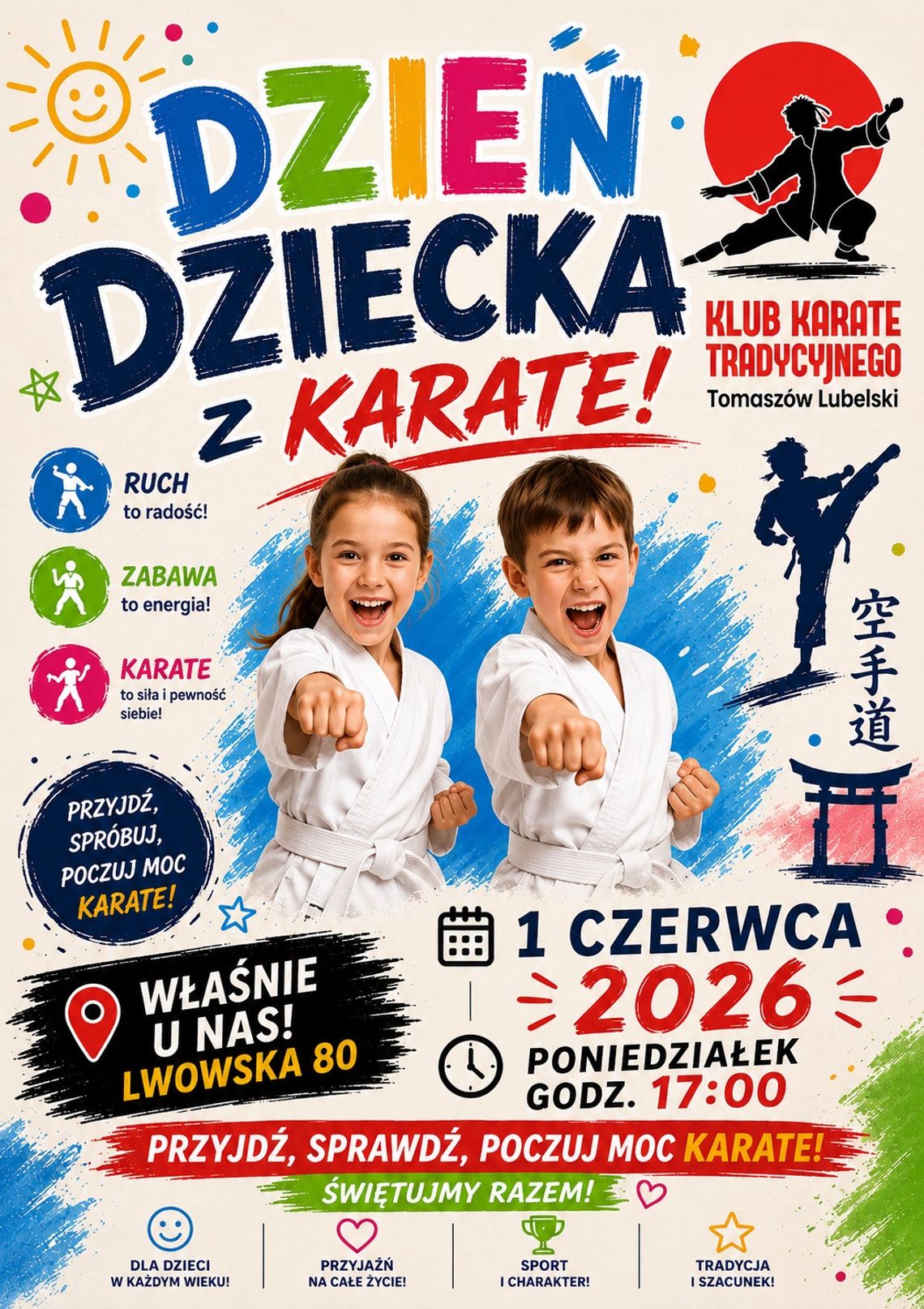 Dzień Dziecka z karate w Tomaszowie Lubelskim. Wszystko za darmo! Klub Karate Tradycyjnego w Tomaszowie Lubelskim zaprasza najmłodszych na wspólne świętowanie Dnia Dziecka.