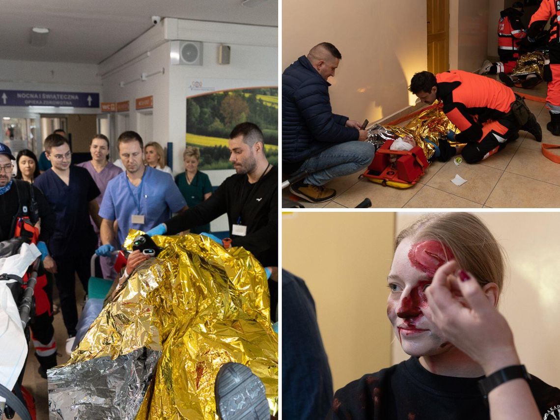 Ewakuacja szkoły - ćwiczenia na terenie Szkoły Ponadpodstawowej nr 5 w Zamościu.