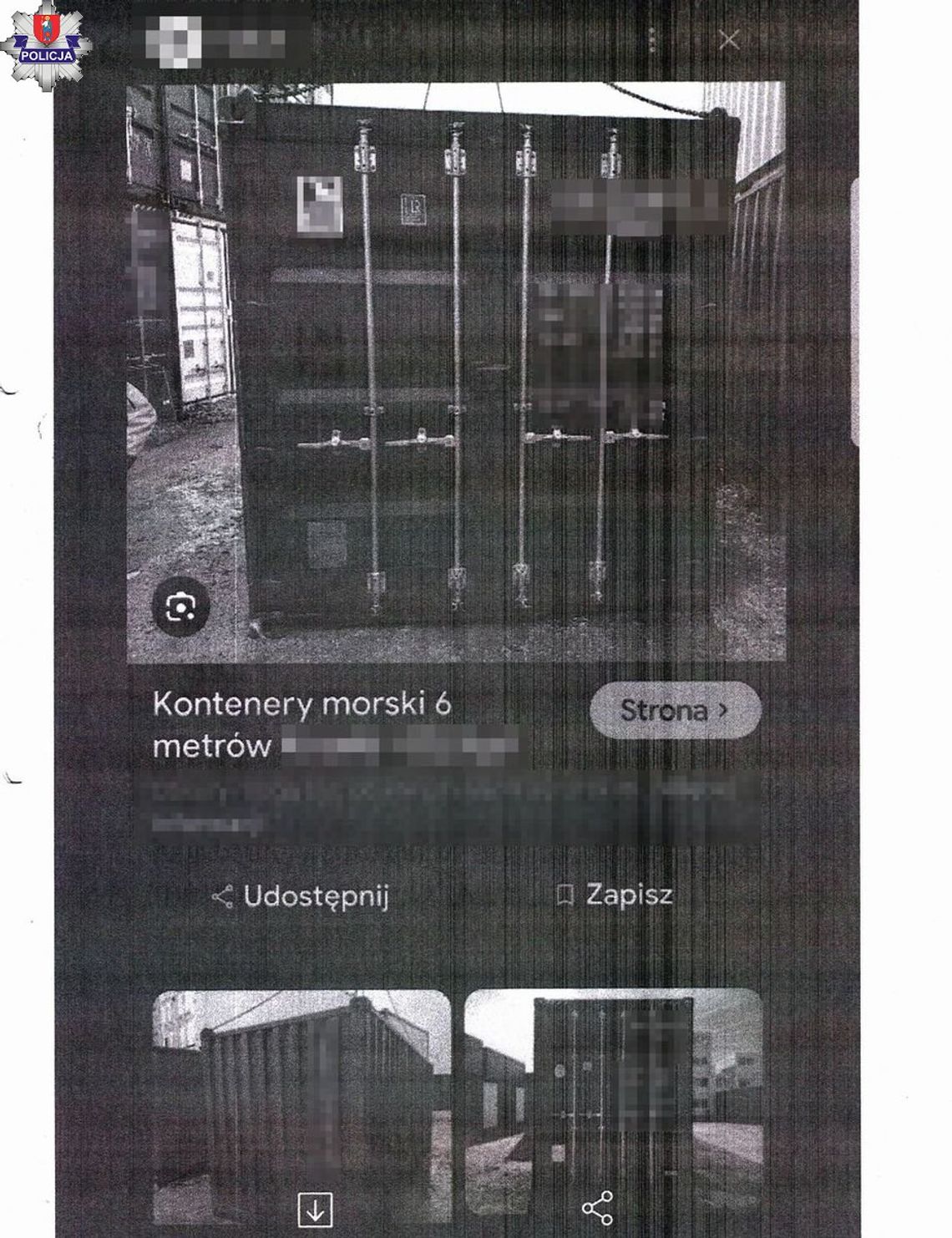 54-latek z gm. Zamość dwukrotnie został oszukany podczas zakupu kontenera morskiego. Stracił łącznie ponad 2000 zł.