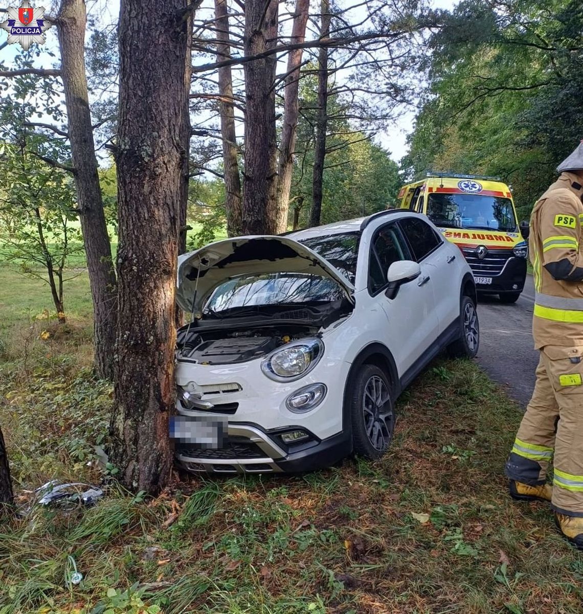 78-latek kierując Fiatem w Kosobudach w gm. Zwierzyniec zasnął za kierownicą i uderzył w rosnące na poboczu drogi drzewo.