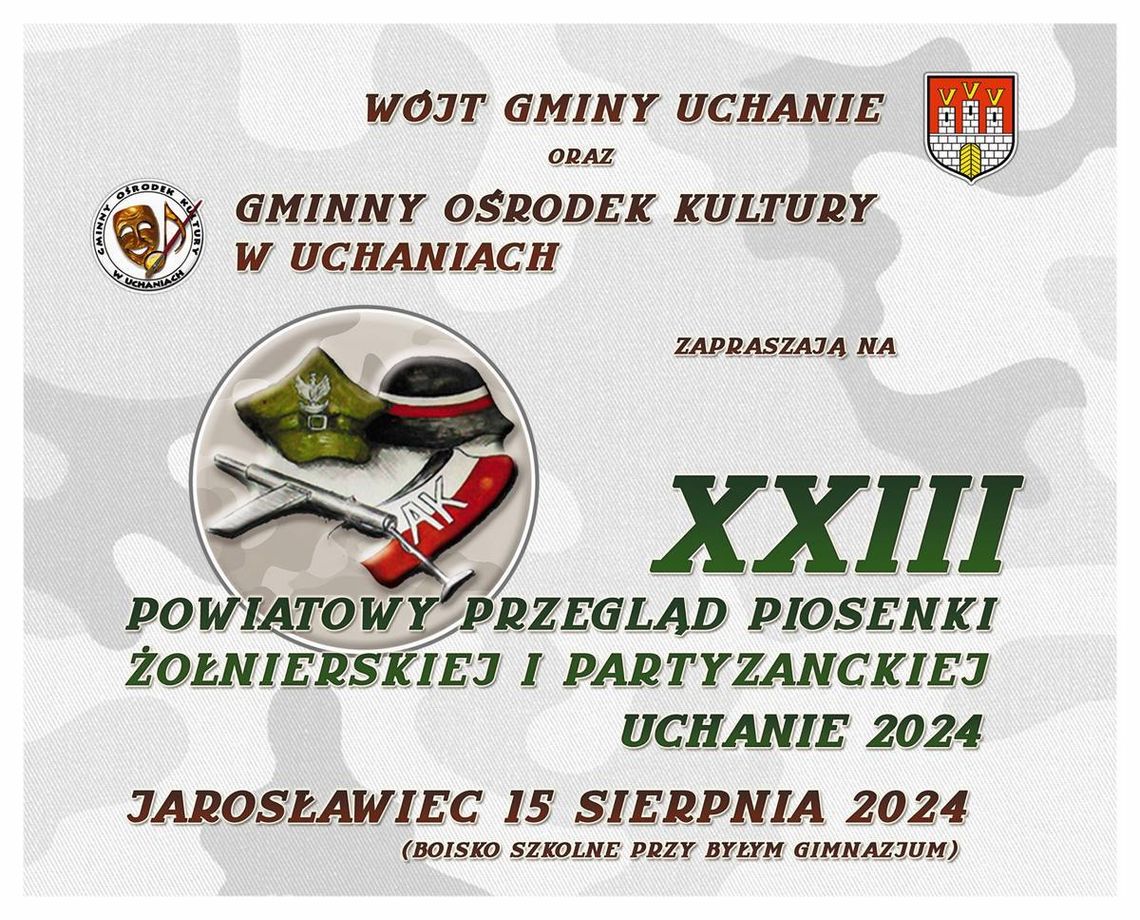 15 sierpnia na boisku przy byłym Gimnazjum im. Stanisława Staszica w Jarosławcu odbędzie się XXIII Powiatowy Przegląd Piosenki Żołnierskiej i Partyzanckiej.