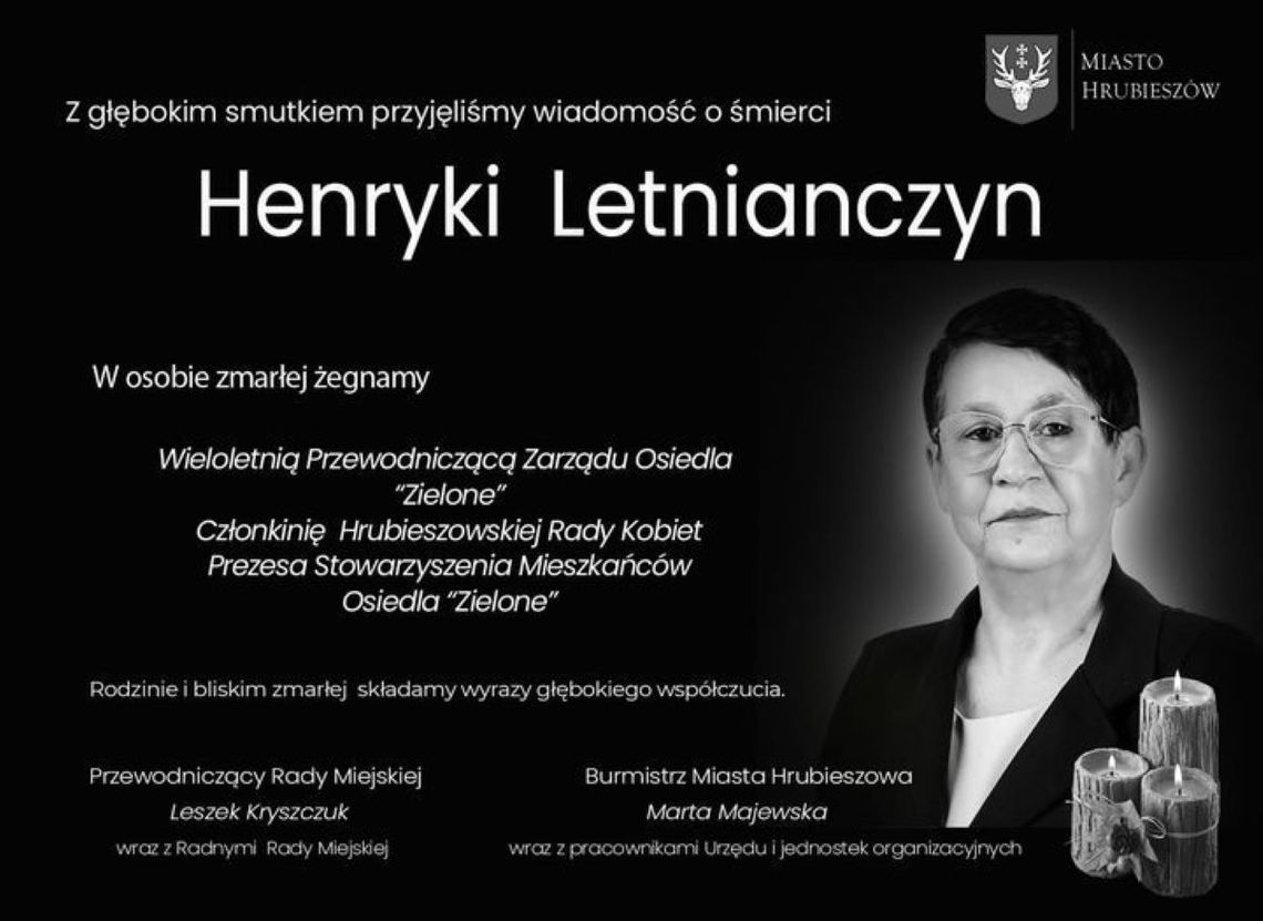 2 września zmarła Henryka Letnianczyn.