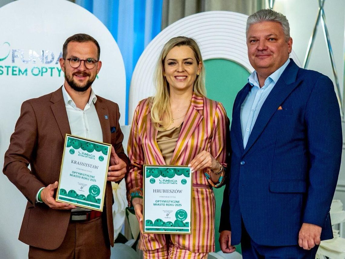 Hrubieszów „Optymistycznym Miastem Roku 2025” Wyróżnienie podczas uroczystej Gali Optymista Roku w Hotelu Koronnym w Zamościu odebrała burmistrz Marta Majewska.
