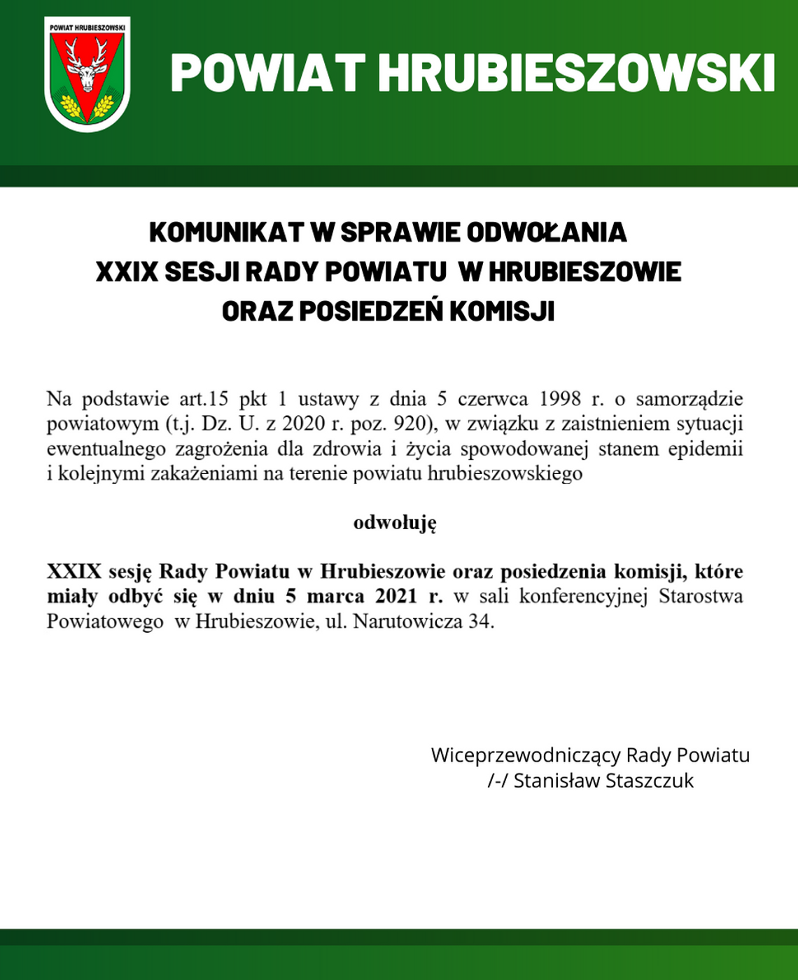 Hrubieszów: Radny z covidem, obrady odwołane (TYLKO W GAZECIE)