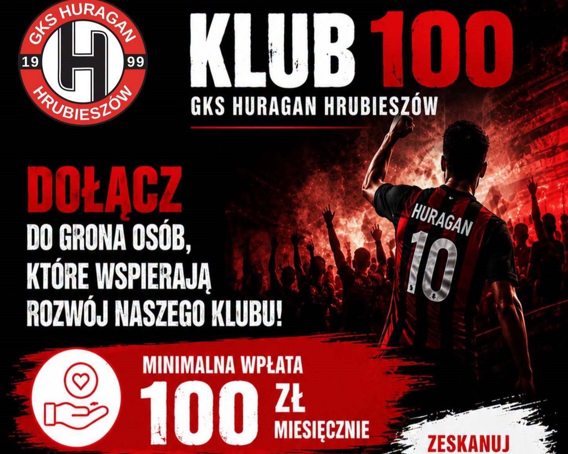 Huragan Hrubieszów uruchomił Klub 100. Kibice i firmy mogą wesprzeć drużynę GKS Huragan Hrubieszów uruchomił inicjatywę Klub 100.
