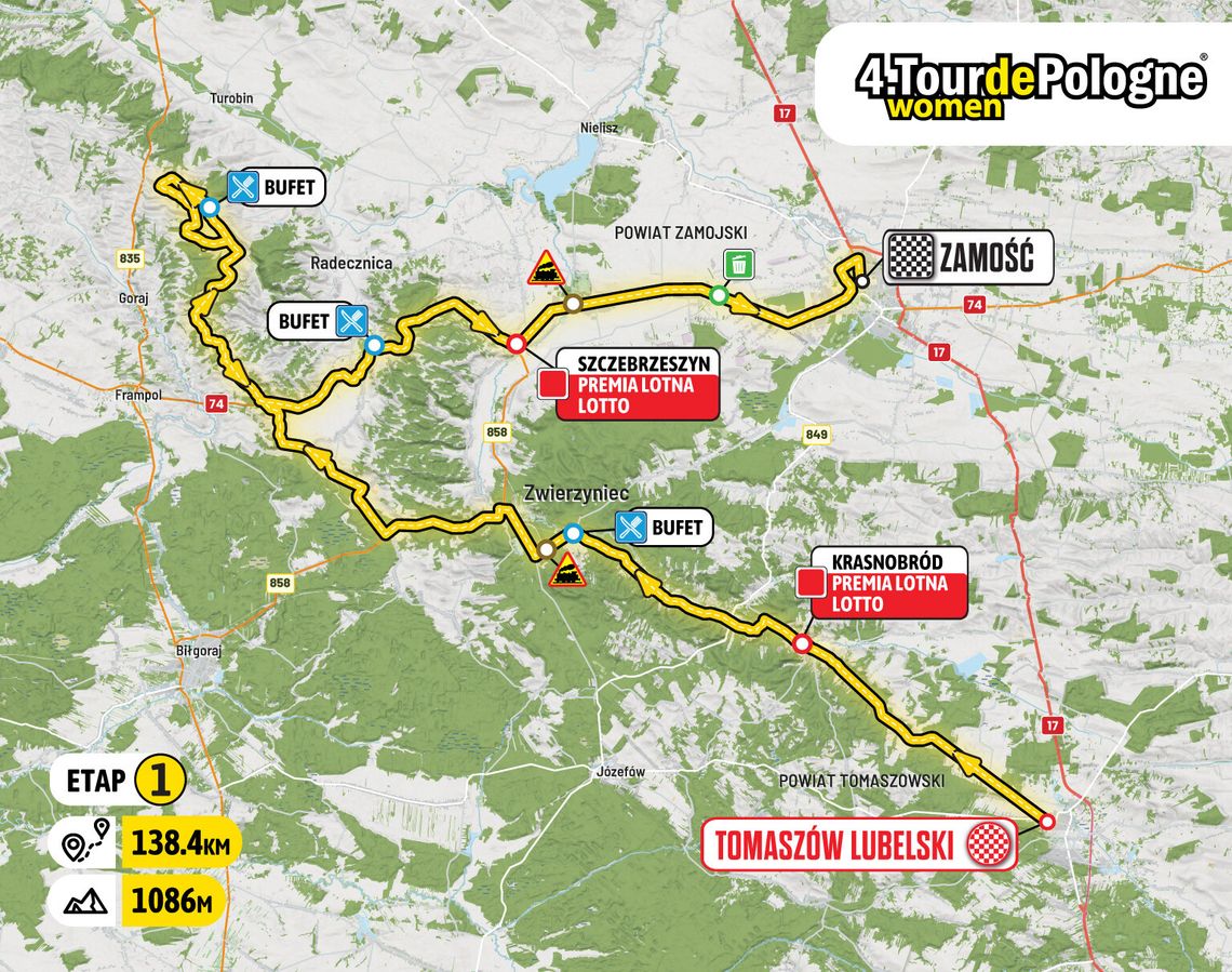 Kolarskie Święto w Tomaszowie Lubelskim. To tu wystartuje Tour de Pologne Women! Tour de Pologne Women mapa etapu 1