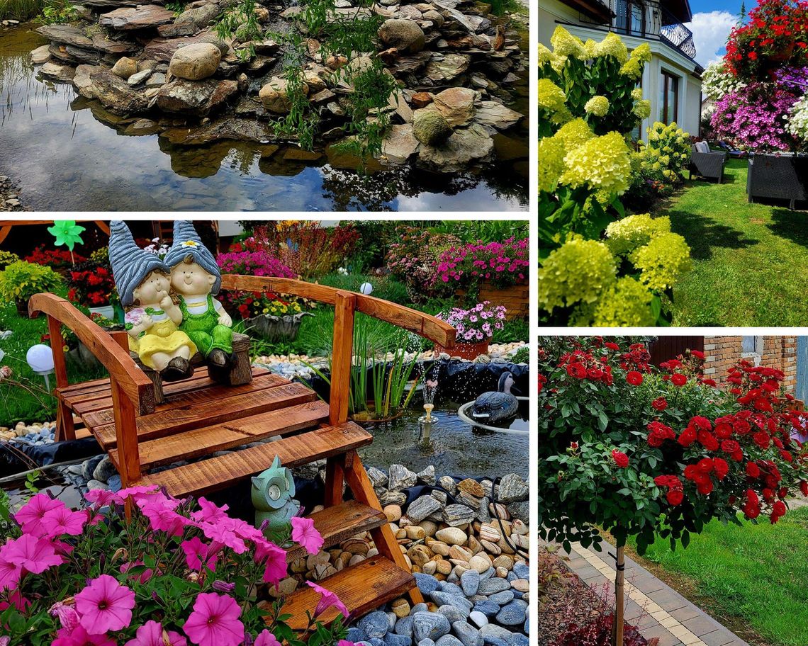 Kolaż ze zdjęć z kilku ze zgłoszonych do konkursu ogrodów.