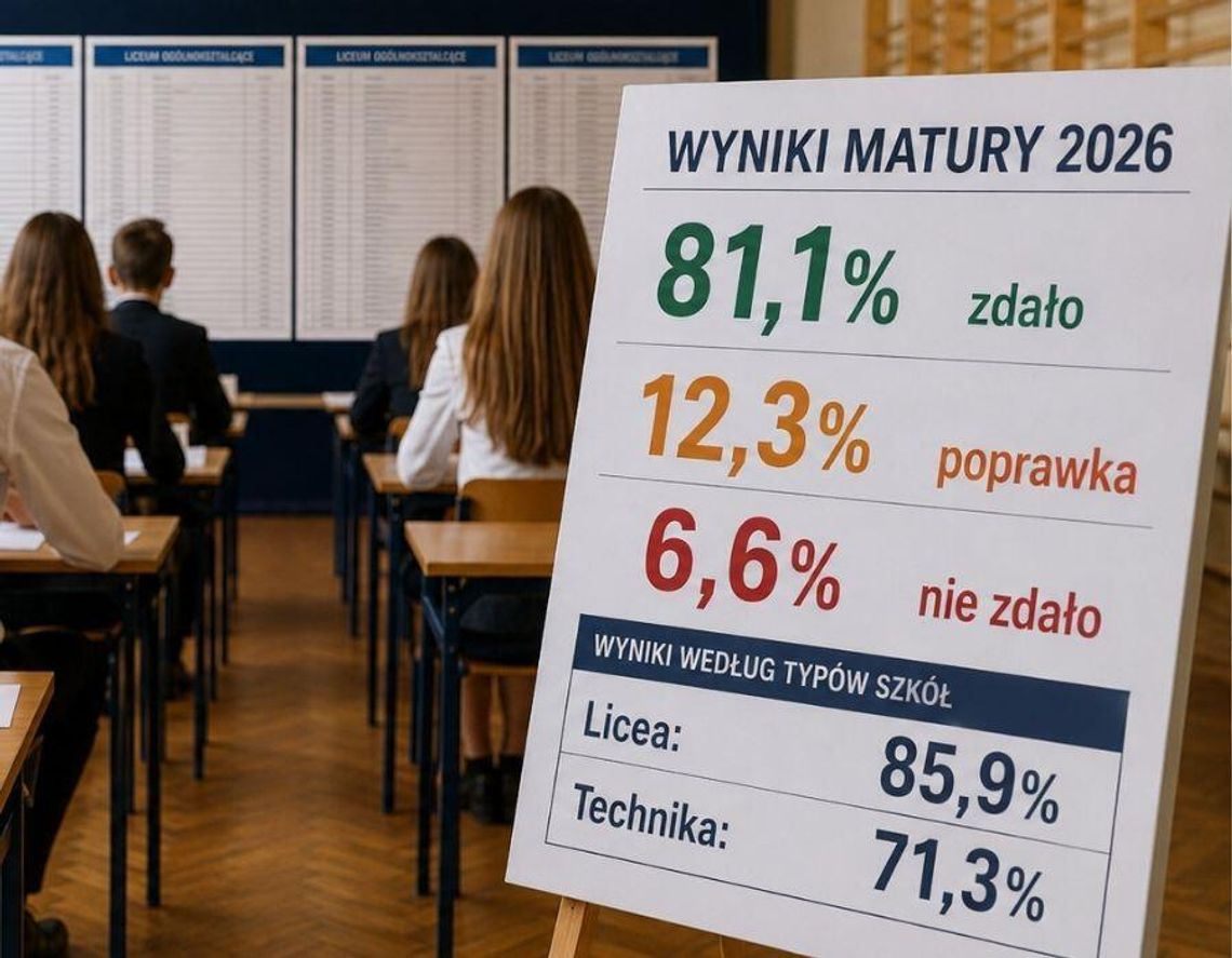 Maturę 2026 zdało czterech na pięciu absolwentów Maturę w głównym terminie zdało 81,1 proc. absolwentów. Wyniki pokazują dużą różnicę między liceami i technikami.