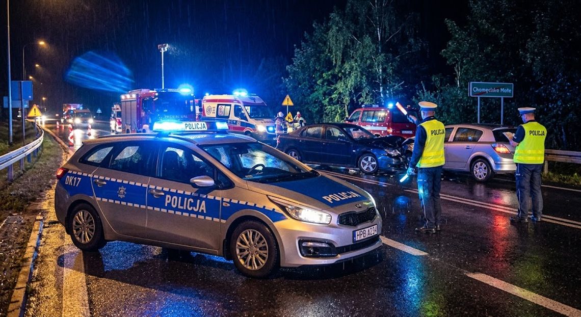 Mikrodrzemka za kierownicą. Saab zderzył się z Oplem, droga była zablokowana przez kilka godzin Mikrodrzemka za kierownicą. Saab zderzył się z Oplem, droga była zablokowana przez kilka godzin