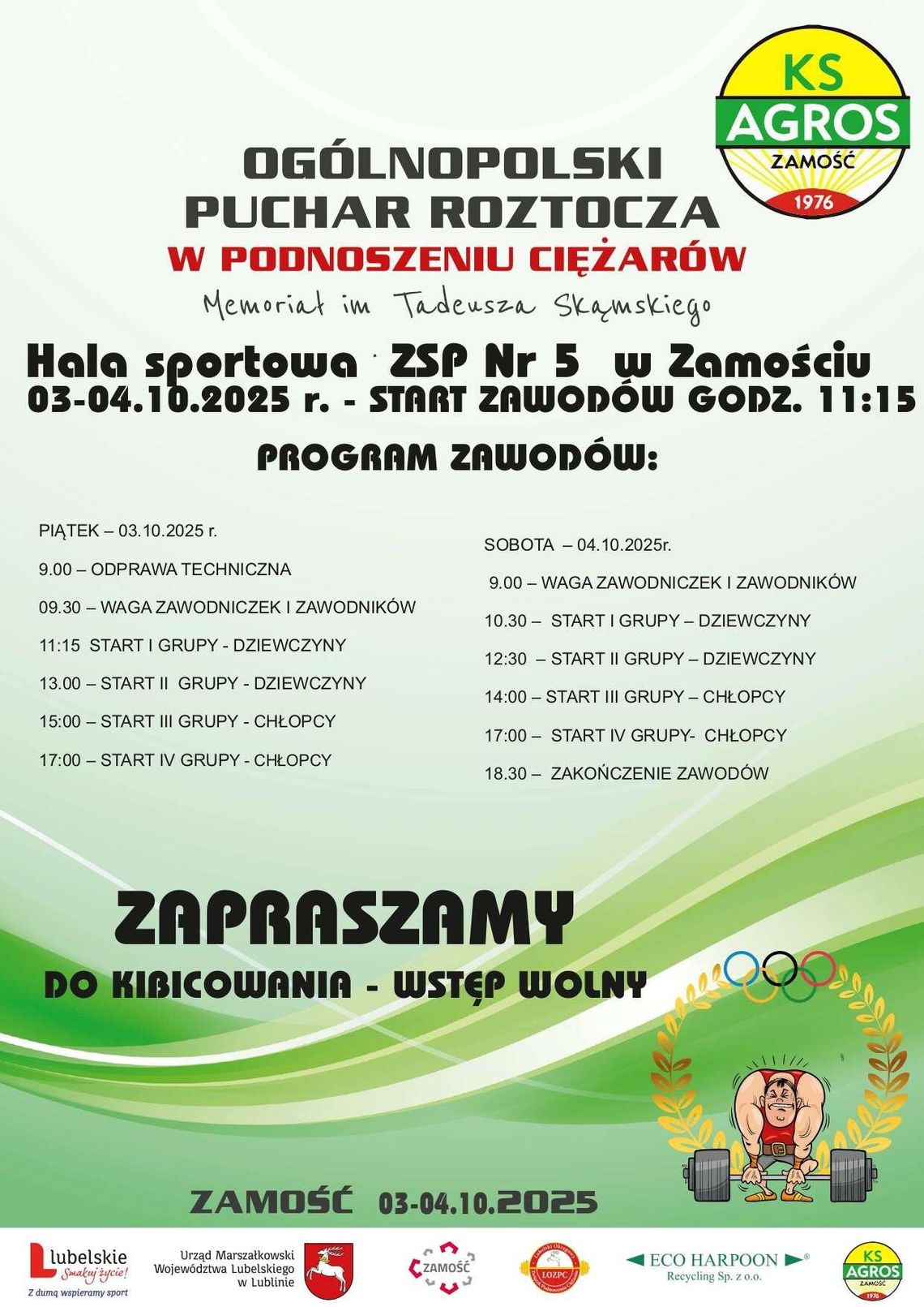 Plakat z programem Ogólnopolskiego Pucharu Roztocza.