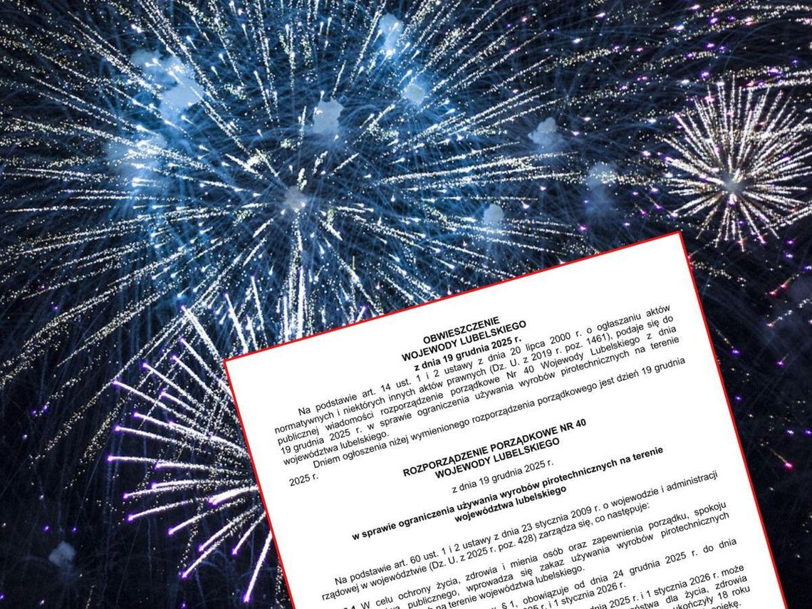 Rozporządzenie porządkowe w sprawie ograniczenia używania wyrobów pirotechnicznych na terenie województwa lubelskiego.